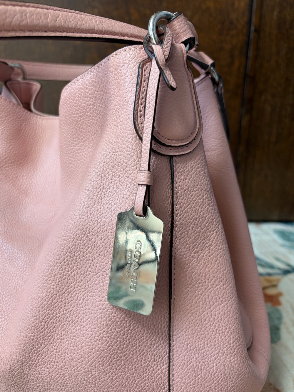 Coach Edie Pebbled Pink Leather Carryall Shoulder Hobo Purse Bag - Picture 9 of 16